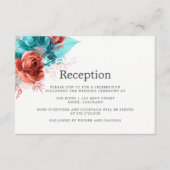 ターコイズとコーラルの水彩画 ウェディング レセプション エンクロージャーカード (正面)