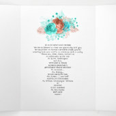 ターコイズとコーラルの花の結婚式プログラム 三つ折り招待状 (内部中)