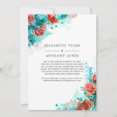 ターコイズとコーラルの花の縮小ゲストリスト 案内状 (正面)