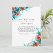 ターコイズとコーラルの花の縮小ゲストリスト 案内状 (スタンド正面)