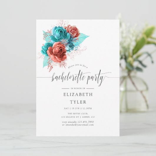 ターコイズとコーラルウォーター色バチェロレッテ 招待状 (スタンド正面)