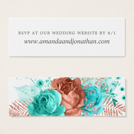 ターコイズとコーラルウォーター色フローラウェディングRSVP (正面&裏面)