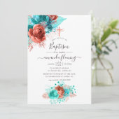 ターコイズとコーラルウォーター色フローラバプテスマ 招待状 (スタンド正面)