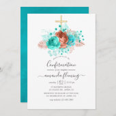 ターコイズとコーラルウォーター色フローラ確認 招待状 (正面/裏面)