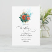 ターコイズとコーラルウォーター色フローラ結婚ズ 招待状 (スタンド正面)