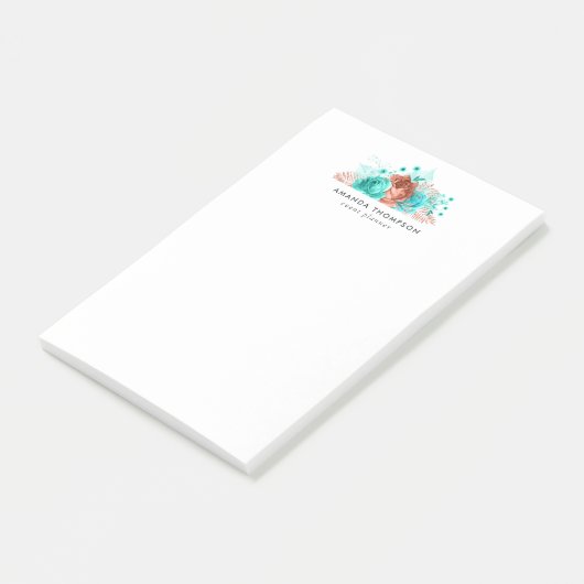 ターコイズとコーラルウォーター色フローラ ポストイット (アングル)