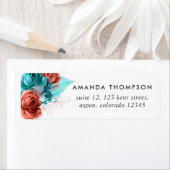 ターコイズとコーラルウォーター色フローラ ラベル (インサイチュ)