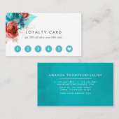 ターコイズとコーラルウォーター色フローラ ロイヤリティカード (正面/裏面)