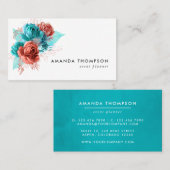 ターコイズとコーラルウォーター色フローラ 名刺 (正面/裏面)
