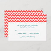 ターコイズとコーラルシェブロンウェディングRSVPカード 出欠カード (正面/裏面)