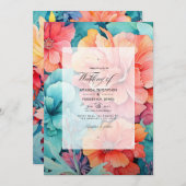 ターコイズとコーラルフローラ結婚ズ 招待状 (正面/裏面)