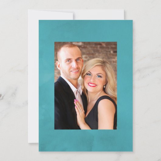 ターコイズとコーラル素朴フローラ結婚の写真イン 招待状 (裏面)