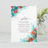 ターコイズとコーラル素朴フローラ結婚の更新 招待状 (スタンド正面)