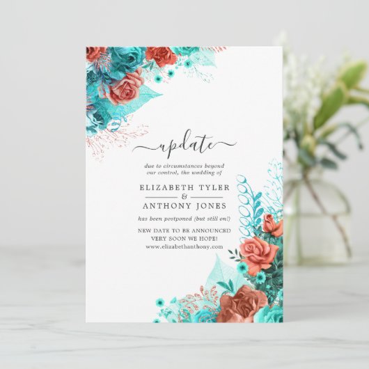 ターコイズとコーラル素朴フローラ結婚の更新 招待状 (スタンド正面)
