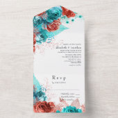 ターコイズとコーラル素朴フローラ結婚ズ オールインワン招待状 (内側)