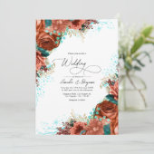 ターコイズとコーラル素朴フローラ結婚ズ 招待状 (スタンド正面)