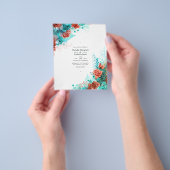 ターコイズとコーラル素朴フローラ結婚式の招待 チラシ (手)