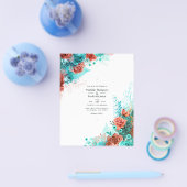 ターコイズとコーラル素朴フローラ結婚式の招待 チラシ (シングル)