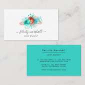 ターコイズとコーラル素朴フローラ 名刺 (正面/裏面)