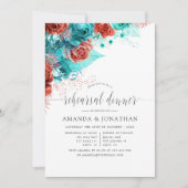 ターコイズとコーラル結婚のリハーサルディナー 招待状 (正面)