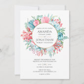 ターコイズとコーラル サマービーチウェディング 招待状 (正面)