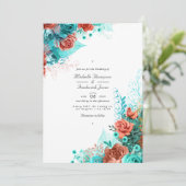 ターコイズとコーラ素朴ルフローラQRコー結婚ド 招待状 (スタンド正面)