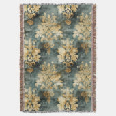 ターコイズとゴールデンダマスクパターン スローブランケット (正面縦)