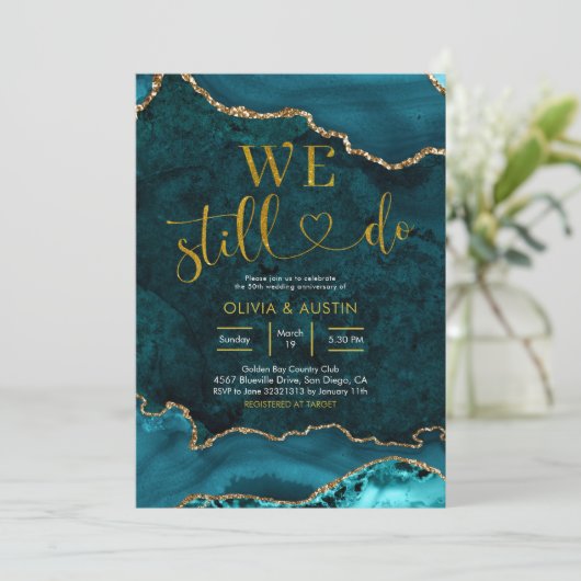 ターコイズとゴールドのアゲート結婚記念日 招待状 (スタンド正面)