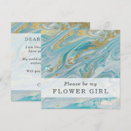 ターコイズとゴールドのカード - 花嫁の花を飾る少女に 招待状