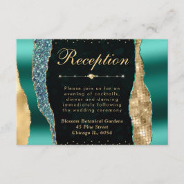 ターコイズとゴールドのグリッター ティアーズ ボケ ウェディング エンクロージャーカード