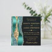 ターコイズとゴールドのグリッター ティアーズ ボケ ウェディング 招待状 (スタンド正面)