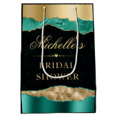 ターコイズとゴールドのグリッター ティアーズ ボケ ブライズシャワー ミディアムペーパーバッグ (裏面)