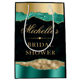 ターコイズとゴールドのグリッター ティアーズ ボケ ブライズ シャワー ミディアムペーパーバッグ