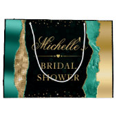 ターコイズとゴールドのグリッター ティアーズ ボケ ブライダルシャワー ラージペーパーバッグ (裏面)