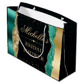 ターコイズとゴールドのグリッター ティアーズ ボケ ブライダルシャワー ラージペーパーバッグ (裏面アングル)