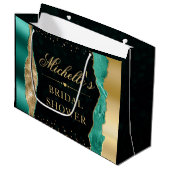 ターコイズとゴールドのグリッター ティアーズ ボケ ブライダルシャワー ラージペーパーバッグ (正面アングル)