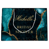 ターコイズとゴールドのグリッター マーブル アゲート ブライダル シャワー ラージペーパーバッグ (正面)