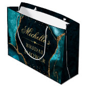 ターコイズとゴールドのグリッター マーブル アゲート ブライダル シャワー ラージペーパーバッグ (裏面アングル)