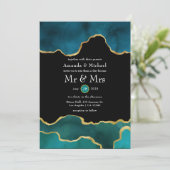 ターコイズとゴールドのジオードアゲートストーン結婚式招待状 招待状 (スタンド正面)