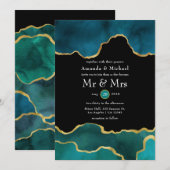 ターコイズとゴールドのジオードアゲートストーン結婚式招待状 招待状 (正面/裏面)