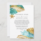 ターコイズとゴールドのトロピカルなゲストリスト(水色) 案内状 (正面)