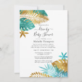 ターコイズとゴールドのトロピカル ドライブ バイ シャワー 招待状 (正面)