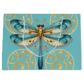 ターコイズとゴールドのトンボ ラージペーパーバッグ (正面)