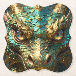 ターコイズとゴールドのドラゴンの神秘 ペーパーコースター
