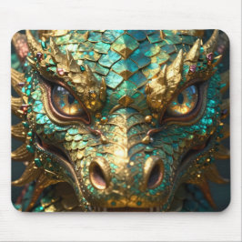 ターコイズとゴールドのドラゴンの神秘 マウスパッド