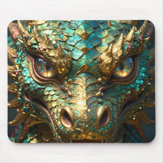 ターコイズとゴールドのドラゴンの神秘 マウスパッド (正面)