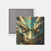 ターコイズとゴールドのドラゴンの神秘 マグネット (正面/裏面)