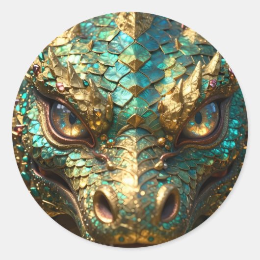 ターコイズとゴールドのドラゴンの神秘 ラウンドシール (正面)