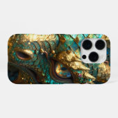 ターコイズとゴールドのドラゴンの神秘 iPhoneケース (裏面横)