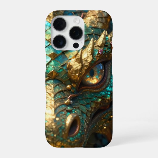 ターコイズとゴールドのドラゴンの神秘 iPhoneケース (裏面)